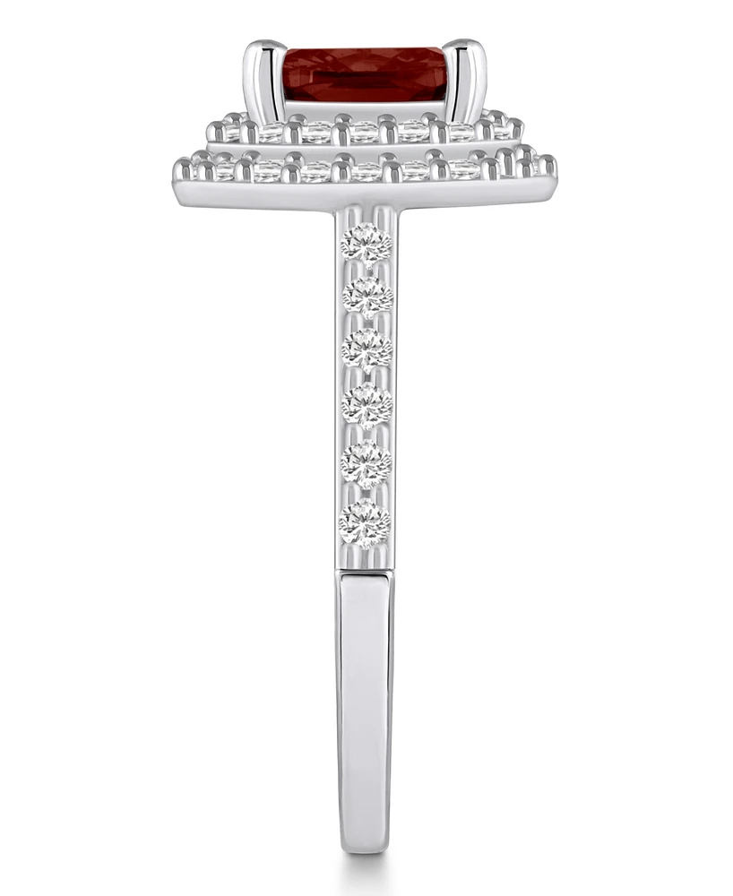 Macy's Garnet and Diamond Accent Halo Ring 14K White Gold
