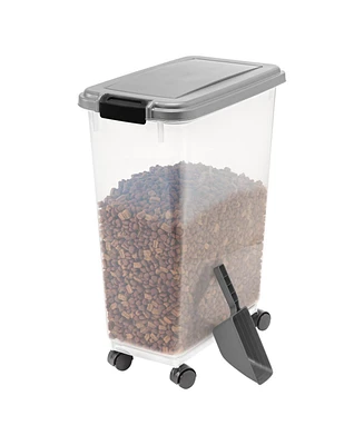 Iris 35lbs/47qt Airtight Pet Food Container with Casters and Scoop, Chrome