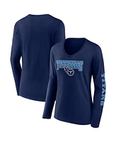 Women's Fanatics Navy Tennessee Titans Wordmark Long Sleeve V-Neck T-shirt