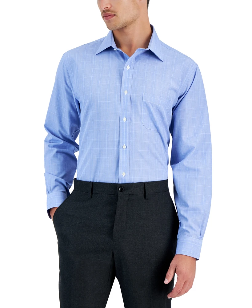 Men's Regular Fit Non-Iron Spread Collar Glen Plaid Broadcloth Dress Shirt