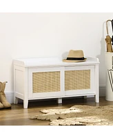 Homcom Shoe Bench with Storage and Pine Wood Legs,