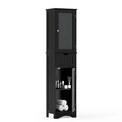 Bathroom Tall Cabinet Freestanding Linen Tower with Doors & Drawer