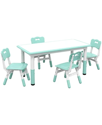 Qaba Kids Table and Chair Set with 4 Chairs, Adjustable Height,