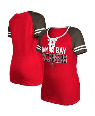 Women's New Era Red Tampa Bay Buccaneers Raglan Lace-Up T-shirt