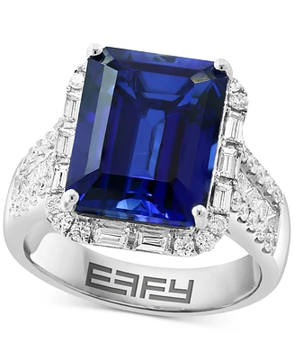 Effy Lab Grown Sapphire (7-5/8 ct. t.w.) & Lab Grown Diamond (1 ct. t.w.) Halo Statement Ring in 14k Gold