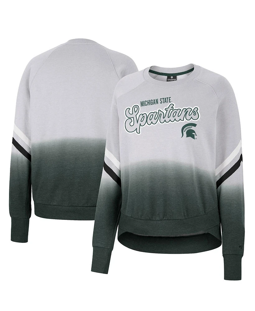 Women's Colosseum Gray Michigan State Spartans Cue Cards Dip-Dye Raglan Pullover Sweatshirt