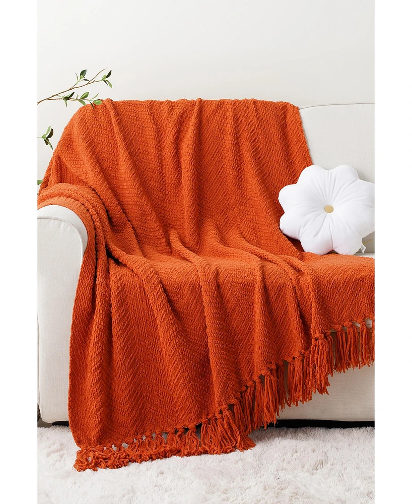 Battilo Classic Textured Woven Micro Chenille Throw, 50" x 60"