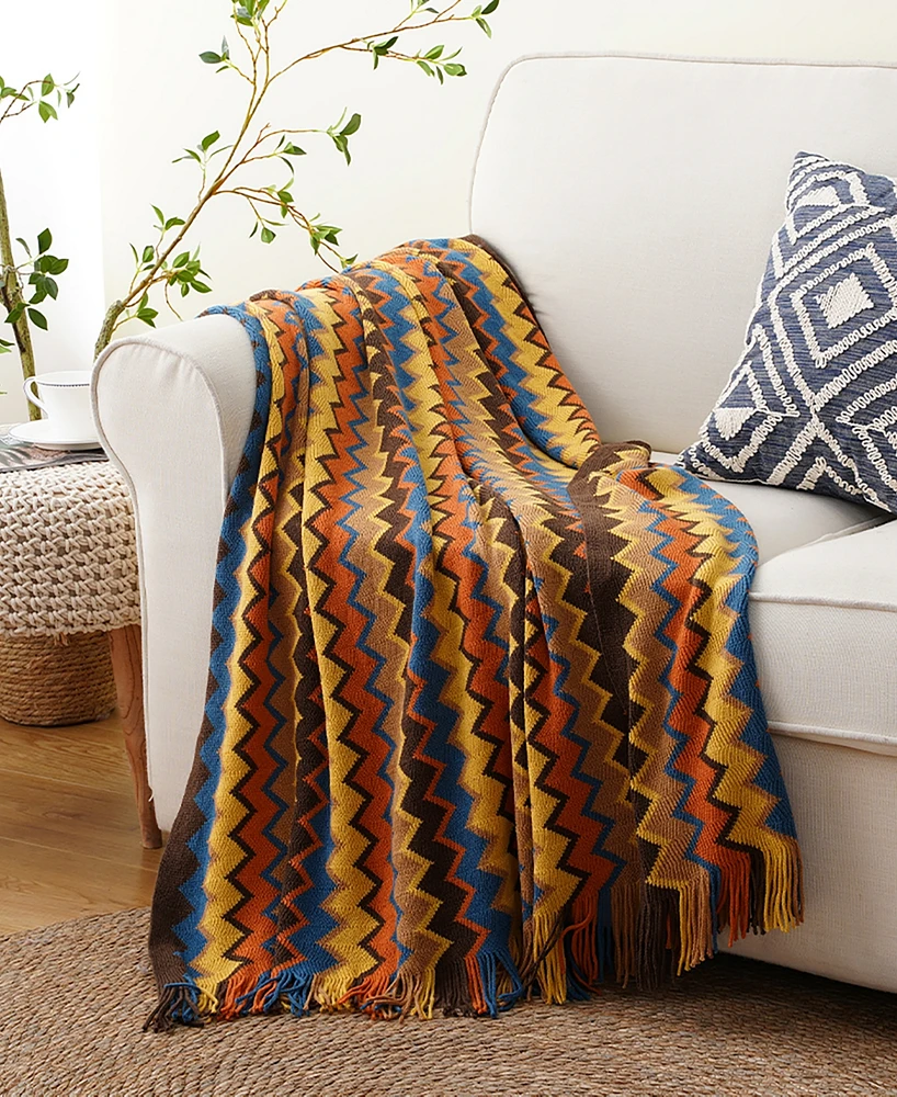 Battilo Lifestyle Colorful Chevron Bohemian Knit Throw, 51" x 80"