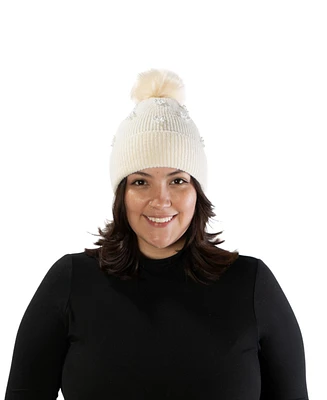 Marcus Adler Imitation Pearl Flower Pom Beanie