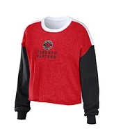 Women's Wear by Erin Andrews Heather Red Toronto Raptors Mixed Letter Cropped Pullover Sweatshirt