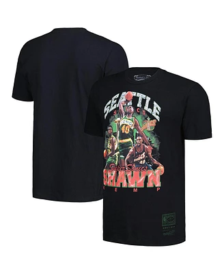Men's Mitchell & Ness Shawn Kemp Black Seattle SuperSonics Hardwood Classics Bling Concert Player T-shirt