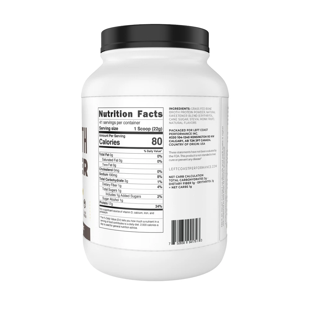 Left Coast Performance Bone Broth Protein, Left Coast Performance, Vanilla, 32oz