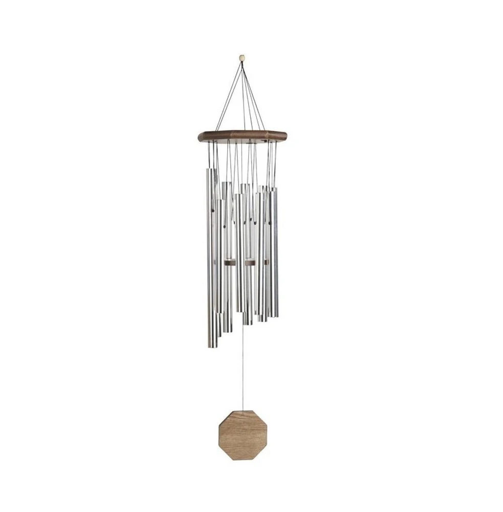 35" Long Traditional Silver Wood Round Top Wind Chime
