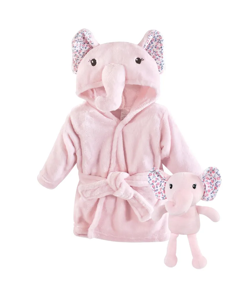 Little Treasure Baby Girls Treasure Plush Bathrobe and Toy Set, Floral Elephant, 0-9 Months