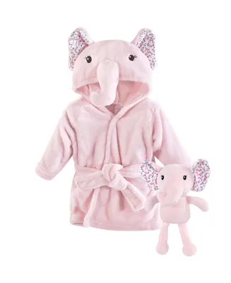 Little Treasure Baby Girls Treasure Plush Bathrobe and Toy Set, Floral Elephant, 0-9 Months