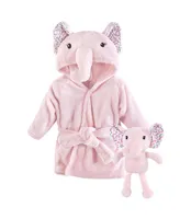 Little Treasure Baby Girls Treasure Plush Bathrobe and Toy Set, Floral Elephant, 0-9 Months