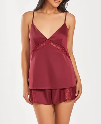 iCollection Women's Silky 2 Piece Camisole and Shorts Pajama Set Lace Trims