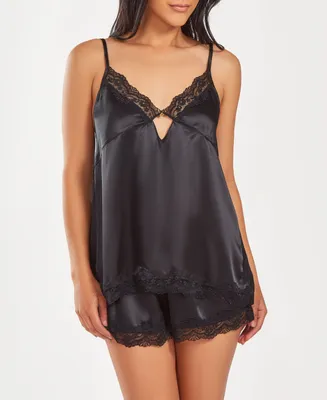 iCollection Women's Silky Centered Jeweled Camisole and Shorts Pajama Set