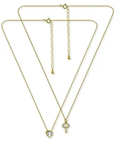 Giani Bernini 2-Pc. Set Cubic Zirconia Pave Key & Solitaire Heart Pendant Necklaces, Created for Macy's