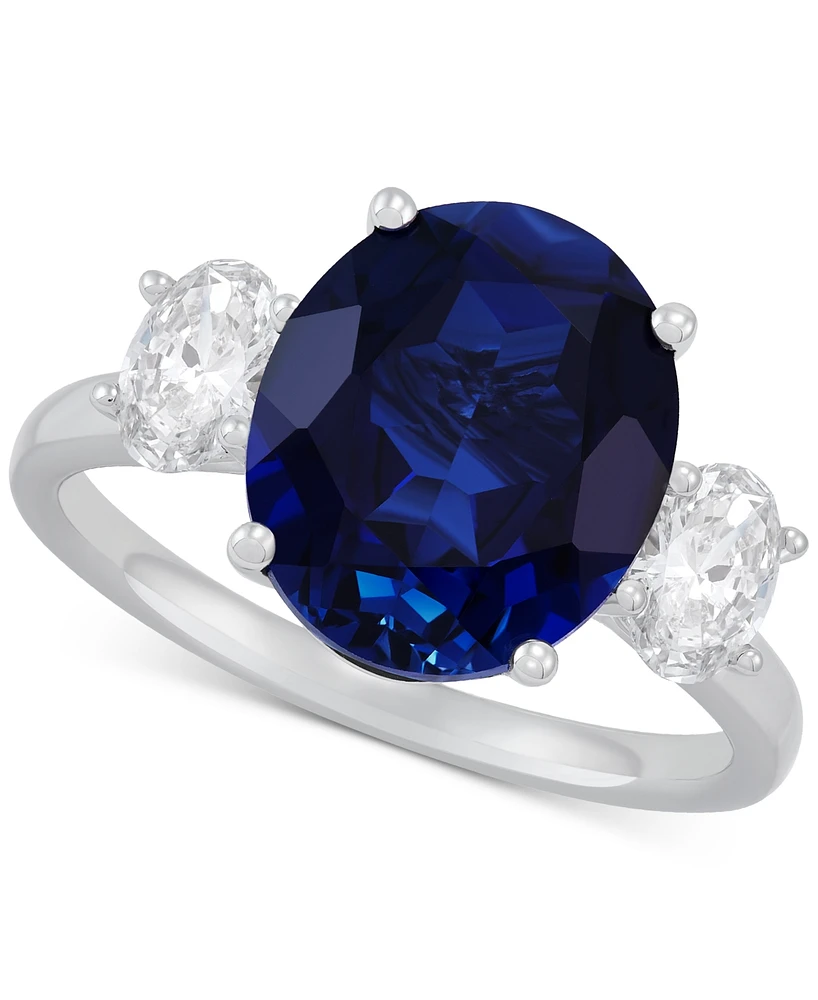 Grown With Love Lab Sapphire (5-5/8 ct. t.w.) & Diamond (3/8 Ring 14k White Gold (Also available Emerald Ruby)
