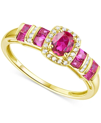 Lab-Grown Ruby (5/8 ct. t.w.) & White Sapphire (1/10 Halo Statement Ring 14k Gold-Plated Sterling Silver (Also Blu