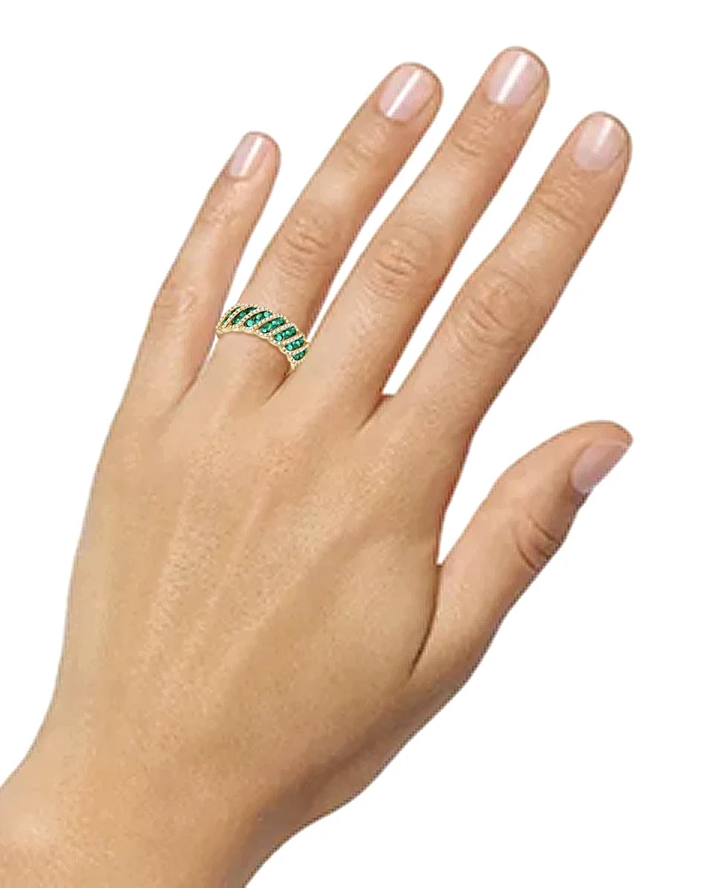 Lab-Grown Emerald (3/4 ct. t.w.) & Lab-Grown White Sapphire (3/8 ct. t.w.) Diagonal Row Statement Ring in 14k Gold-Plated Sterling Silver