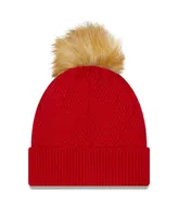 Women's New Era Red Tampa Bay Buccaneers Snowy Cuffed Knit Hat with Pom