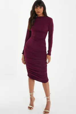 Quiz Women's High Neck Long Sleeve Midi Dress