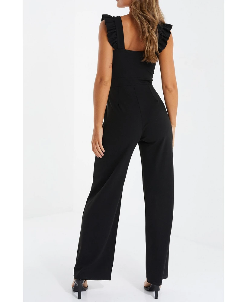 Quiz Women's Scuba Crepe Chain Front Frill Jumpsuit
