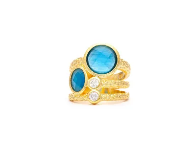 Turquoise Crystal and Cubic Zirconia Stack Band Ring