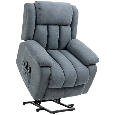 Homcom Power Lift Chair for Elderly Big and Tall with Massage, Linen Fabric Upholstered Recliner Sofa Chair with Remote Control, Side Pockets, Grey