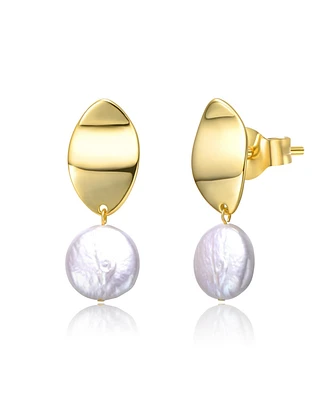 Genevive Sterling Silver & 14K Gold-Plated White Coin Pearl Medallion Earrings