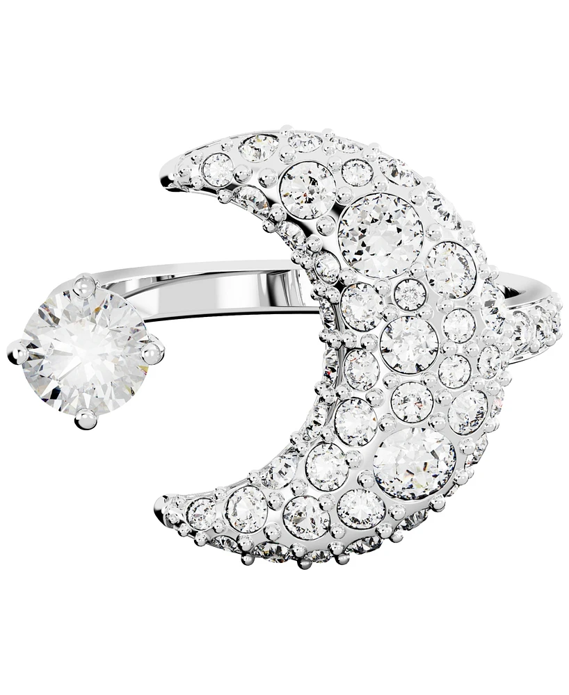 Swarovski Silver-Tone Luna Crystal Moon Open Ring