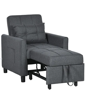 Homcom 3-in-1 Convertible Chair Bed with Adjustable Backrest,