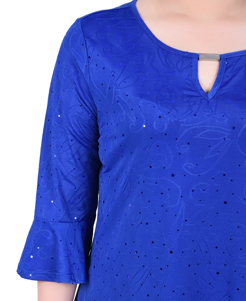 Ny Collection Petite 3/4 Bell Sleeve Top with Hardware
