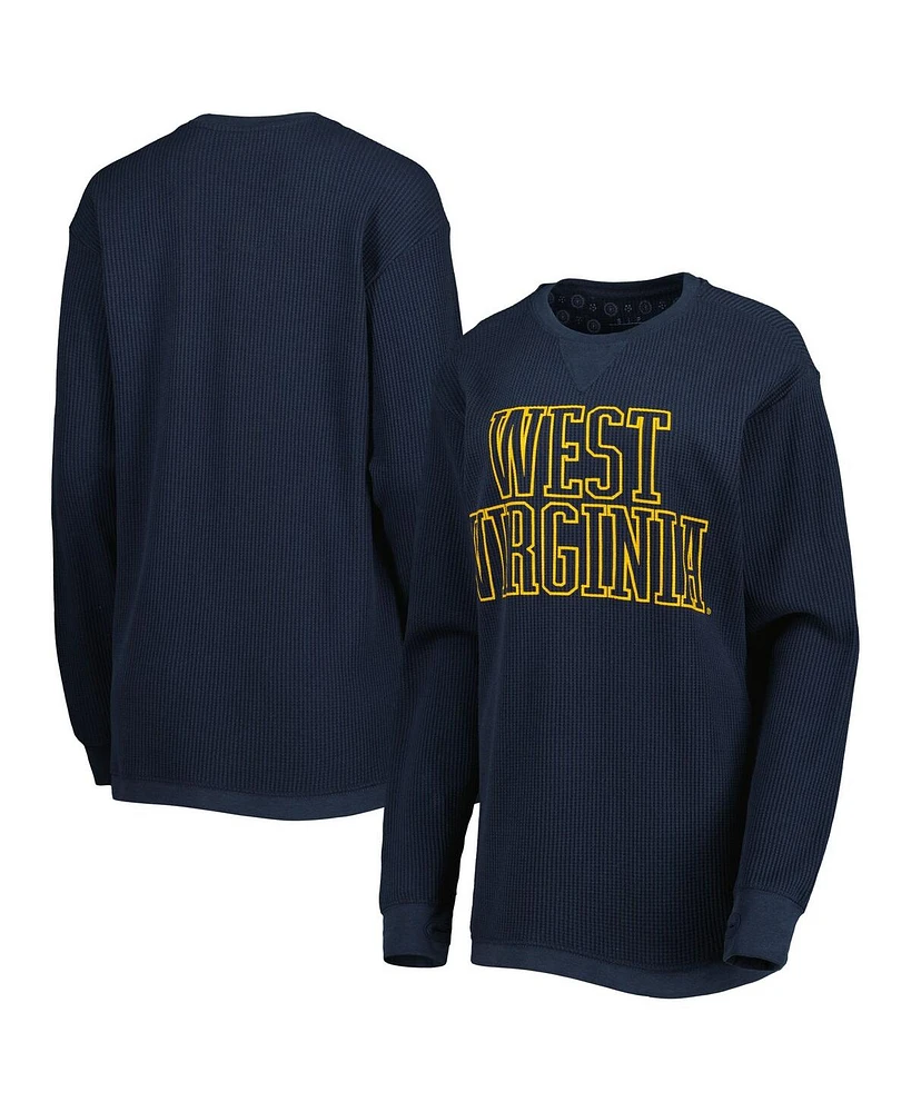 Women's Pressbox Navy West Virginia Mountaineers Surf Plus Size Southlawn Waffle-Knit Thermal Tri-Blend Long Sleeve T-shirt