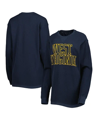 Women's Pressbox Navy West Virginia Mountaineers Surf Plus Size Southlawn Waffle-Knit Thermal Tri-Blend Long Sleeve T-shirt