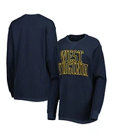 Women's Pressbox Navy West Virginia Mountaineers Surf Plus Size Southlawn Waffle-Knit Thermal Tri-Blend Long Sleeve T-shirt