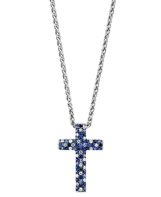 Effy Sapphire Ombre Cross 18" Pendant Necklace (2-1/2 ct. t.w.) in Sterling Silver