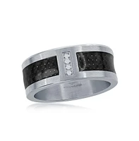 Stainless Steel Black Carbon Fiber Cz Ring