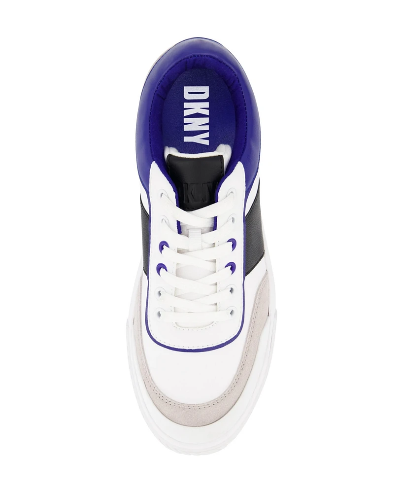 Dkny Men's Low Top Two Tone Branded Sole Lace Up Sneakers