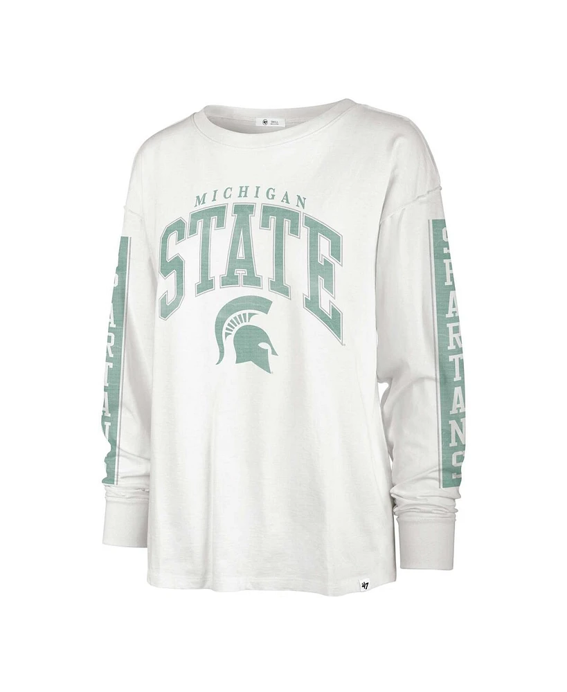 Women's '47 Brand White Distressed Michigan State Spartans Statement Soa 3-Hit Long Sleeve T-shirt