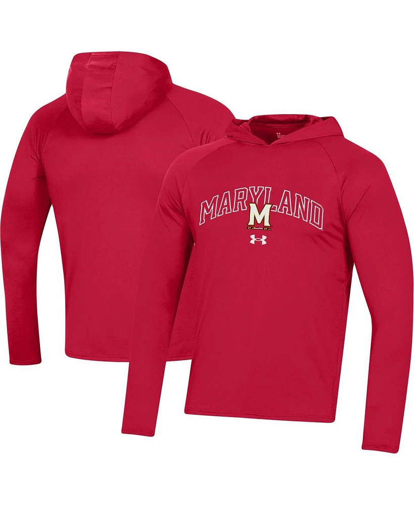 Men's Under Armour Maryland Terrapins 2023 Sideline Tech Hooded Raglan Long Sleeve T-shirt