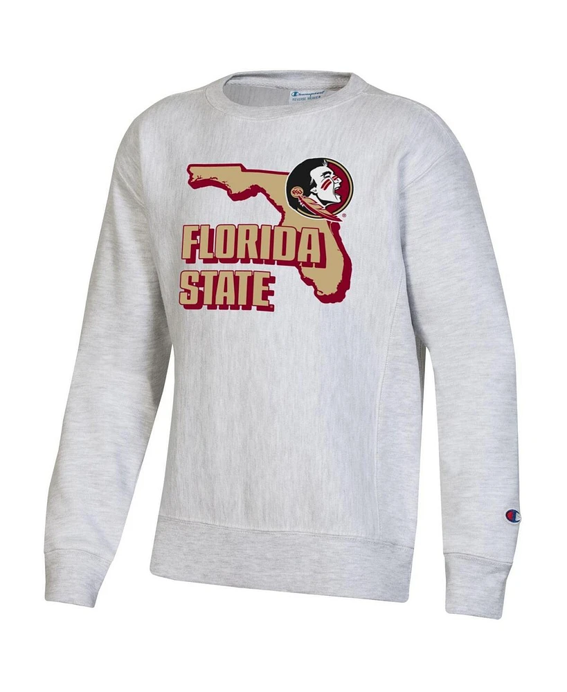 Big Boys Champion Heather Gray Florida State Seminoles Reverse Weave Pullover Sweatshirt