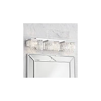 Crystal Strand Mid Century Modern Wall Light Chrome Silver Metal Hardwired 25.75" Wide 3-Light Fixture Mounted Prisms for Bathroom Vanity Mirror