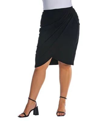 24seven Comfort Apparel Plus Elastic Waist Knee Length Skirt
