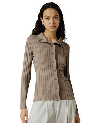 Lilysilk Women's Ribbed Silk-Cashmere Blend Cardigan