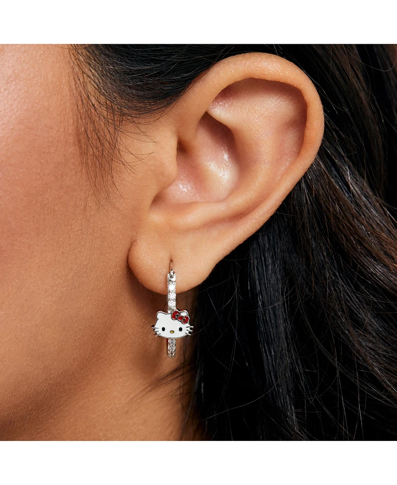 Hello Kitty Womens Cubic Zirconia and Enamel Hoop Earrings