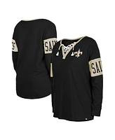Women's New Era Black Orleans Saints Lace-Up Notch Neck Long Sleeve T-shirt