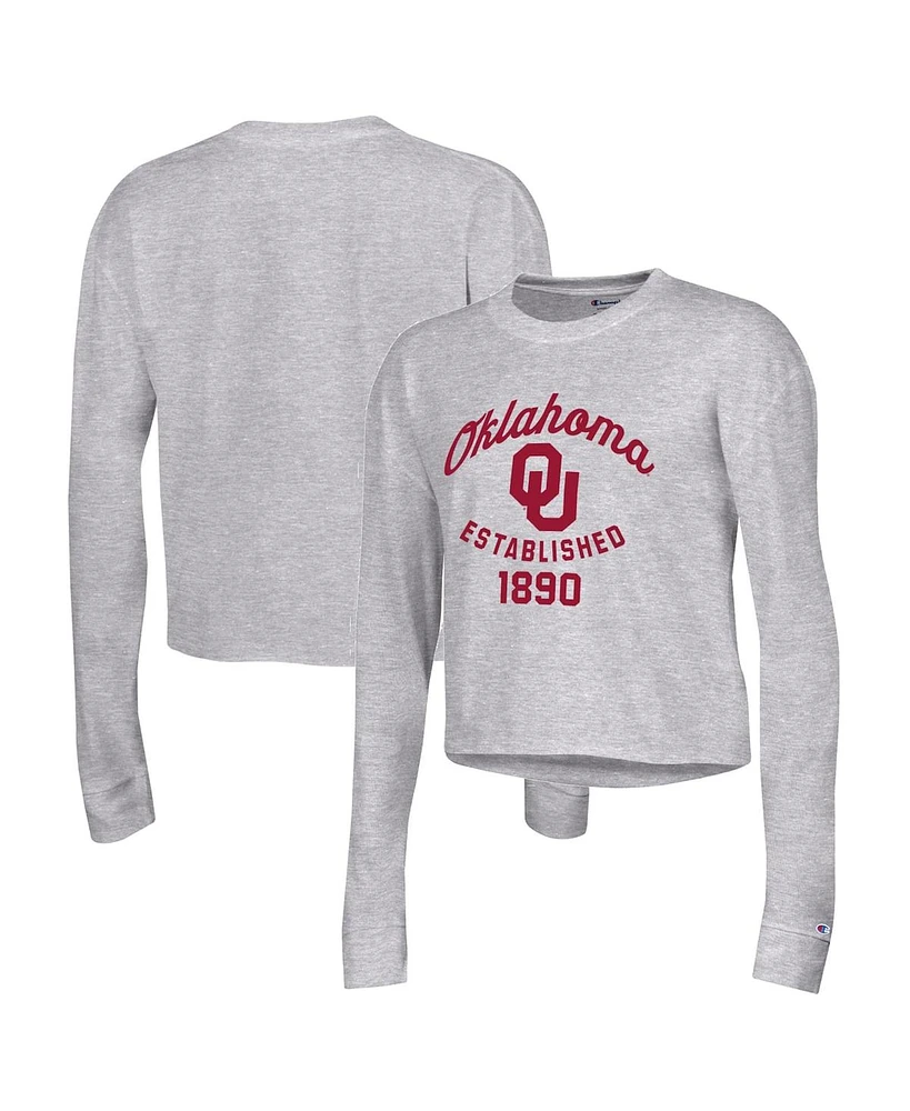 Women's Champion Gray Oklahoma Sooners Boyfriend Cropped Long Sleeve T-shirt